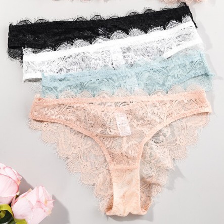 Lace-Trim【Eyelash Lace Panties】Fully Transparent, Sexy, Breathable, Multi-color, Pure Cotton Crotch, Women's
