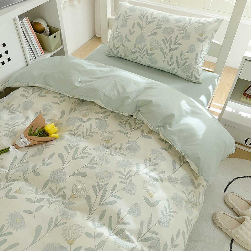 Ropa de cama de dormitorio de estudiantes universitarios de tres piezas de algodón, sábana de algodón, funda de edredón, sábana, cama, traje de cuatro piezas, verano