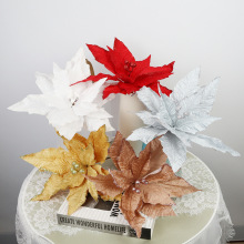 仿真枫叶花 家居装饰婚庆道具金粉绒布浆果花芯圣诞树装饰