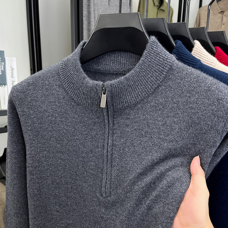 Nuevo delgado otoño y invierno semia cremallera suéter de manga larga casual overhead casual de color sólido overhead de lana camiseta de punto de hombre