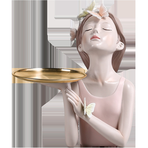 Creative entrance living room desktop dresser storage decoration ornaments Looking up girl tray resin crafts