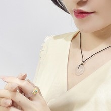 天然白玛瑙平安扣毛衣链情侣款项链女黑绳编织伸缩项饰品闺蜜礼物