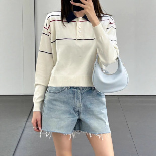 Nanyou Classy Women's Clothing Ce Home Daily Business Versatile Casual Logo Embroidered Knitted Short Polo Shirt Long Sleeves Thin
