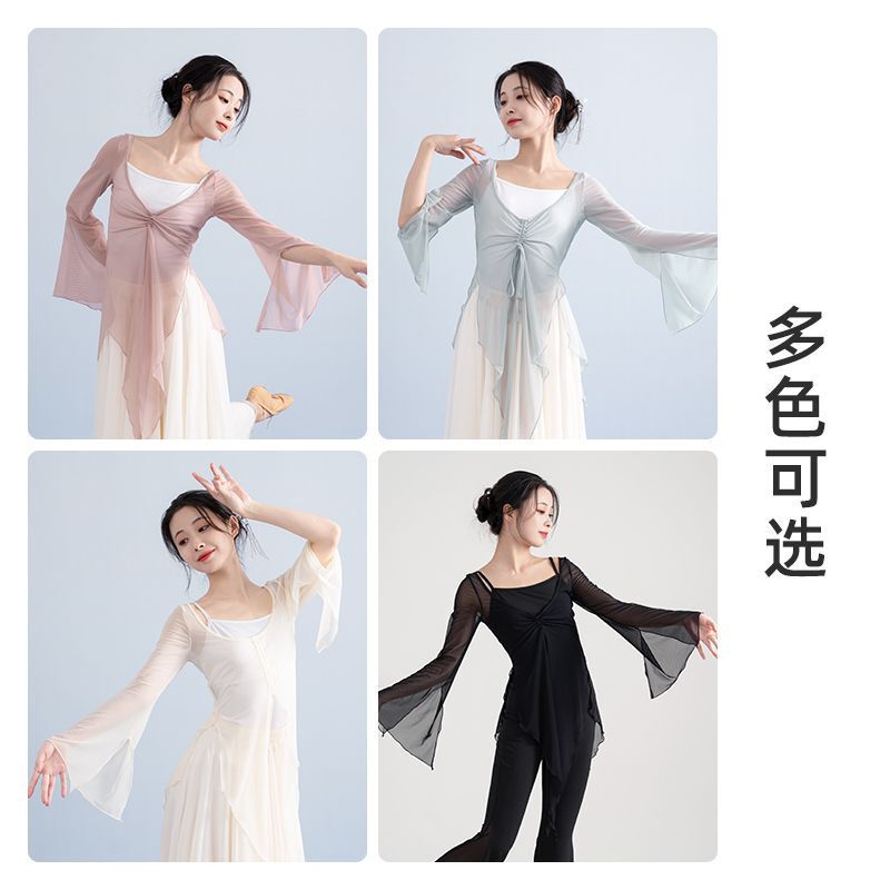 古典舞踊のオリジナル妖精中国舞踊の服、女性のエレガントでスリムな女性の練習服、メッシュダンストップス|undefined