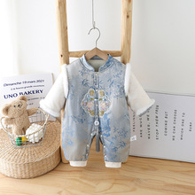 婴儿衣服冬款加绒夹棉国风连体衣满月周岁小孩生日爬爬服抓周礼服