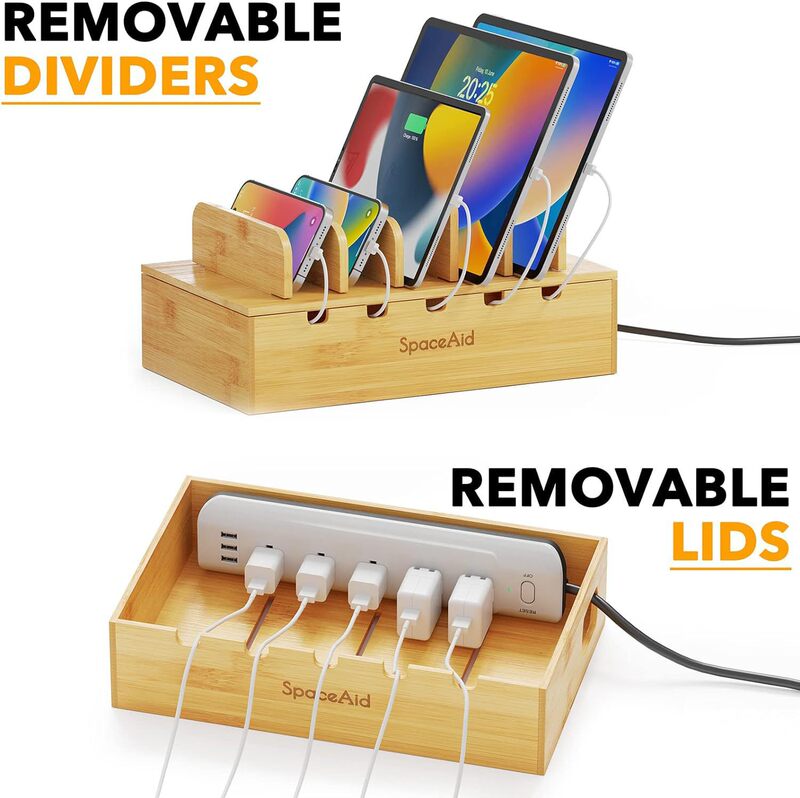 Bamboo mobile phone tablet iPad charging cable storage box bedside table desktop equipment charger storage box Bamboo mobile phone tablet iPad charging cable storage box bedside table desktop equipment charger storage box