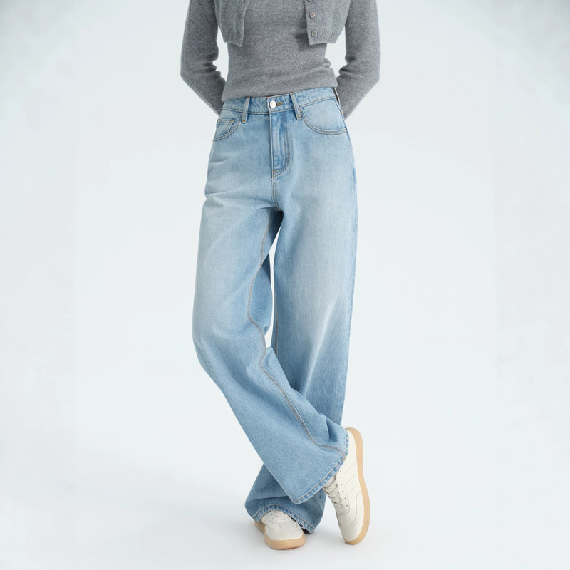 MBB high-end non-elastic loose straight-leg jeans for women, autumn and winter, American style, light wash, high-waisted, slimming, wide-leg pants MBB high-end non-elastic loose straight-leg jeans for women, autumn and winter, American style, light wash, high-waisted, slimming, wide-leg pants