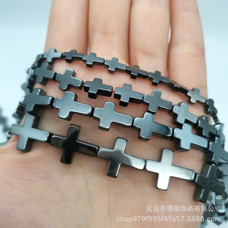 璟德珠宝 天然黑胆石赤铁矿十字架形串珠珠子DIY饰品配件手链项链|undefined
