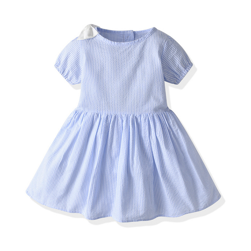 Verano de manga corta rayas de color caramelo vestido de niña sombrero de paja set de algodón de moda coreano vestido de color sólido