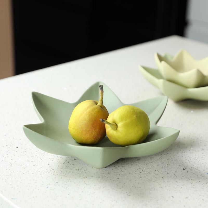 Creativo moderno de loto verde bandeja de frutas de cerámica decoración de la sala de estar snack bandeja candelabro decoración