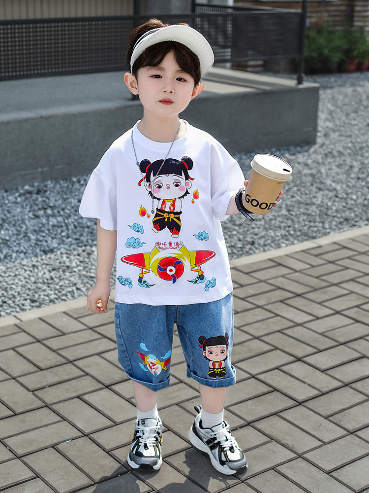 Conjunto de Verano para Niños 7855, Ropa Infantil con Dibujos Animados, Estilo Casual, Camiseta de Manga Corta y Pantalones Cortos