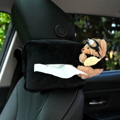 Cute Bear Car Tissue Box Car tissue box/set - flying-mirror-black-sweater-yellow-bag-brown-bear-right-black-velvet-bag