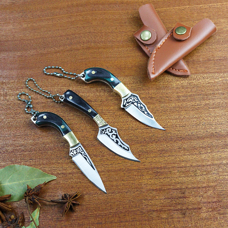 批发精美花纹小刀钥匙扣挂件快递开箱小刀黄铜彩木迷你小直刀