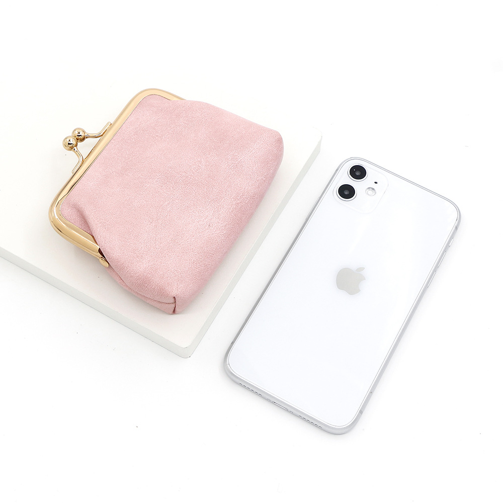 レトロ油皮鉄クリップ小銭入れ大容量浅金クリップ縁キャンディー色ミニ手持ちコインバッグ