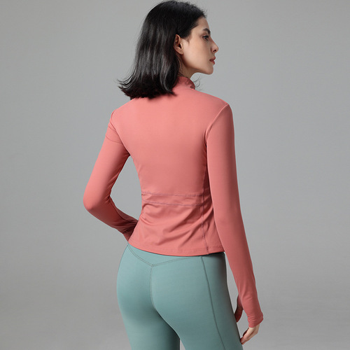 Women's Bare Texture Yoga Sports Jacket for Autumn and Winter, Zipper Running Elastic Tight Slimming Sports Coat, Wholesale