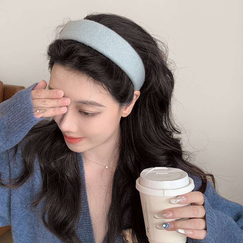 Peludo de color sólido, banda ancha para el cabello, mujer coreana, toque de cabello alto, lavado de cara, banda de cabello de presión, toque de cabello de moda universal.