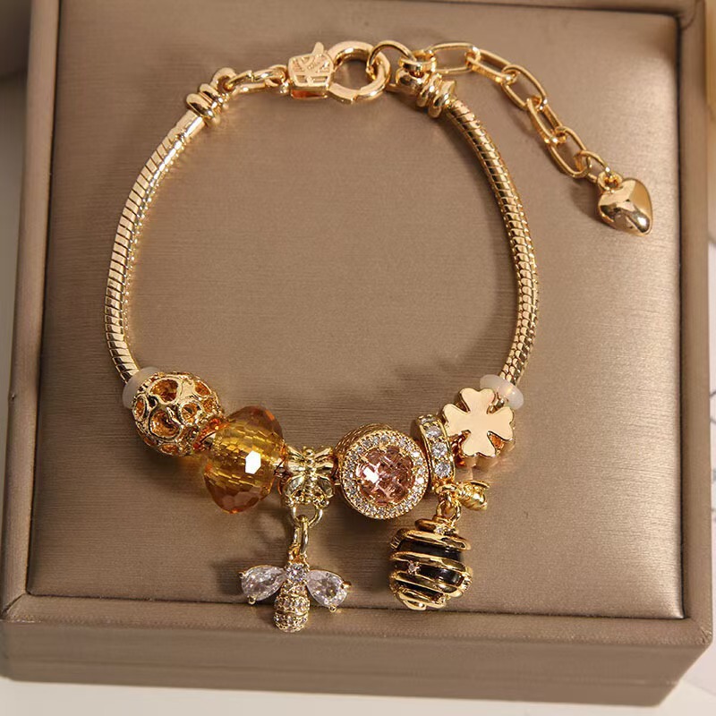 Panjia Cross-border New 18k Golden Bee Hive Charm Bracelet Women's Crystal DIY Adjustable Bracelet All-match Bracelet