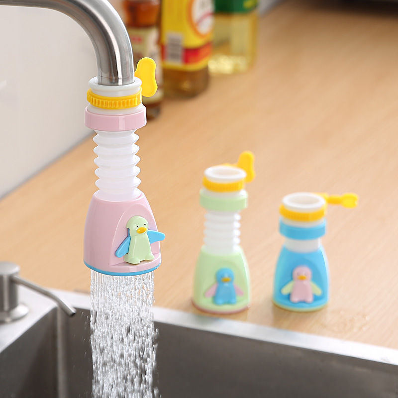 Universal anti-splash shower nozzle for kitchen faucets, cartoon penguin water purifier extender, household tap water filter