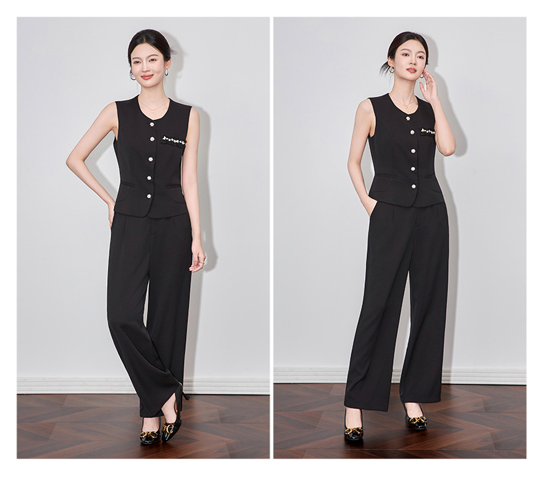 Set áo vest không tay và quần âu nữ phong cách công sở — đen chi tiết 14