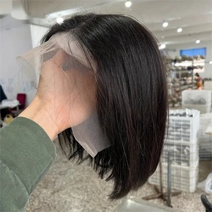 European and American Cross-border Explosions Women's Short Straight Hair Bobo Head Fluffy Natural Daily Front Lace Wig Full Hair Set