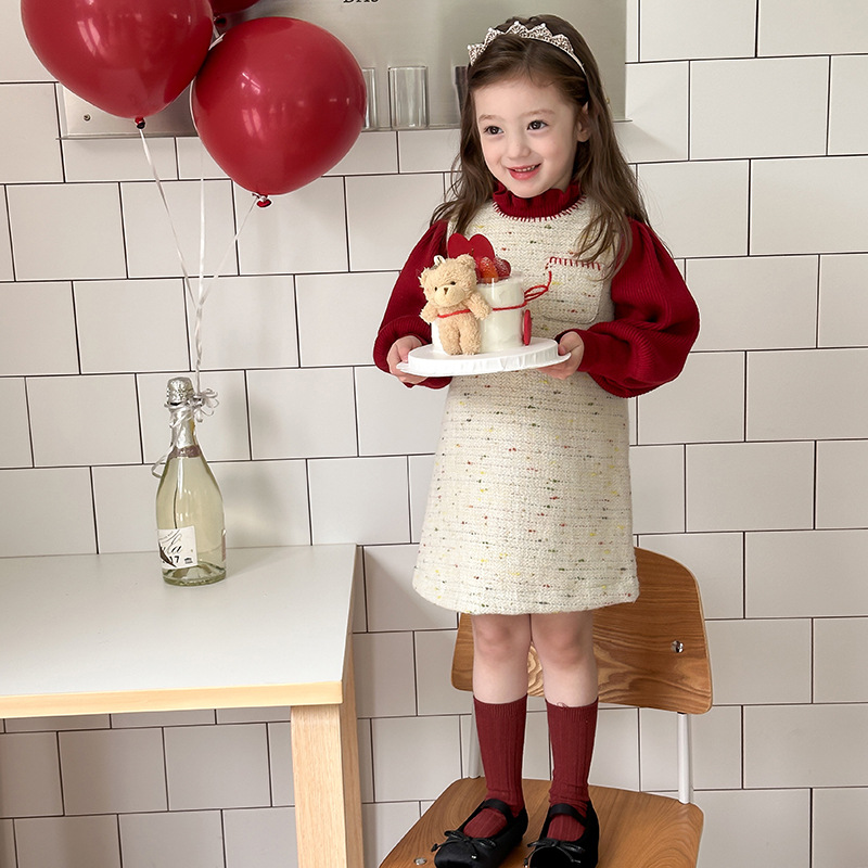 【加厚毛呢】女童气质氛围感拜年礼服裙儿童时髦彩点小香风背心裙