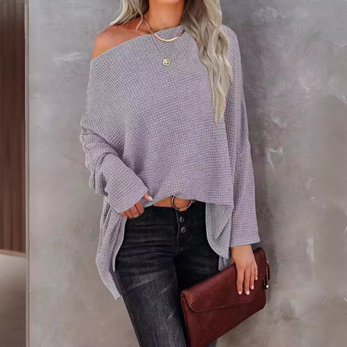 Women's Knit Top Honeycomb Shoulder 2025 Autumn European Women's Fashion Regular Long Sleeve