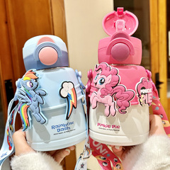 ポニーポーリー子供保温カップストロー付き幼稚園専用水筒316食品級赤ちゃん女の子コップ