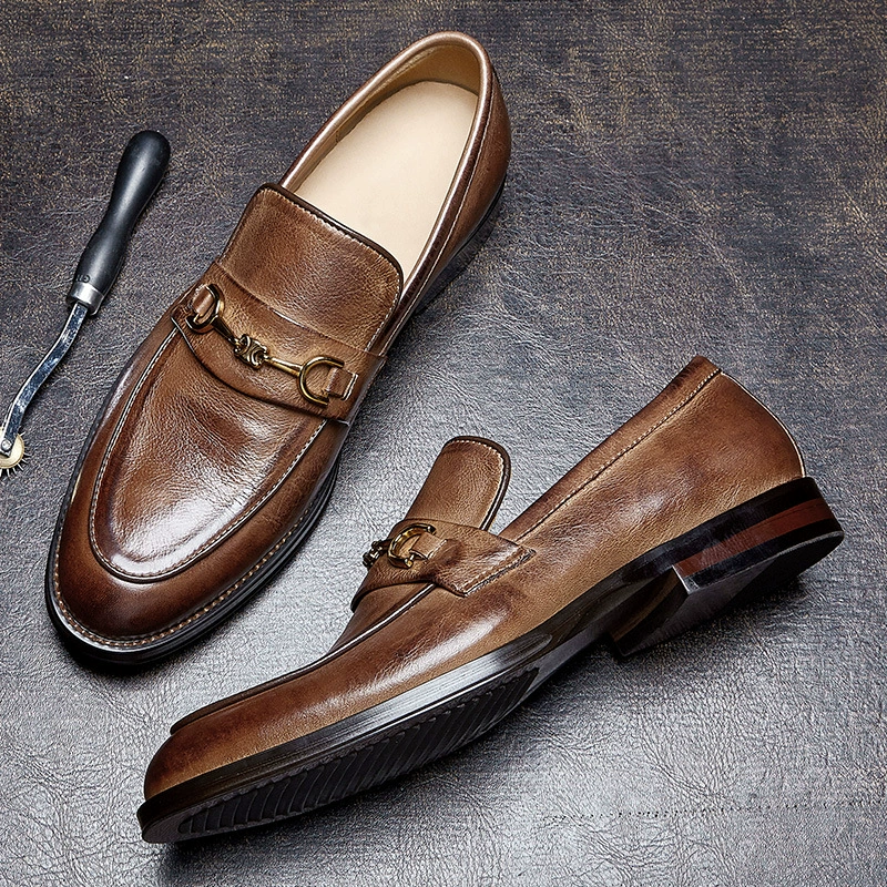 Новые Лоферы без шнуровки из натуральной кожи, Мужская Высококачественная деловая пригородная британская Мужская обувь с верхним слоем из воловьей кожи, повседневная обувь из кожи