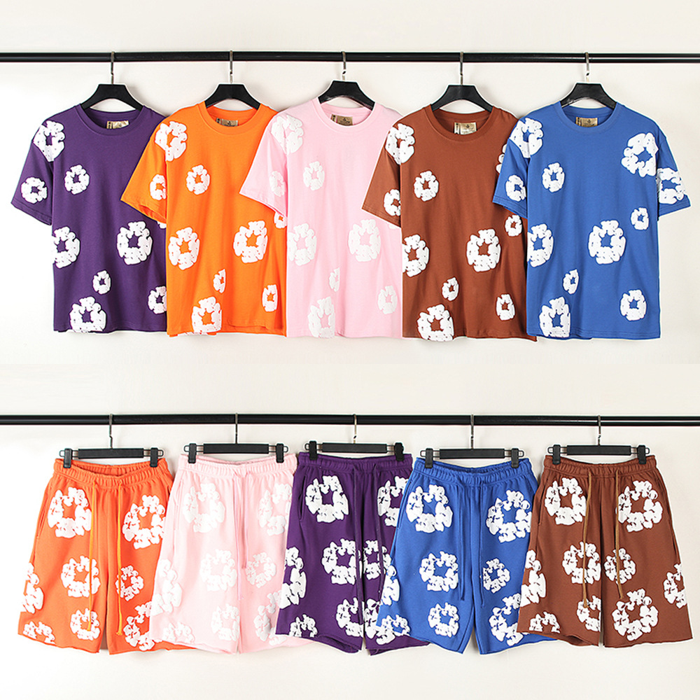 DENIM TEARS木棉花发泡夏季潮牌休闲短袖男T恤五分卫裤短裤子套装