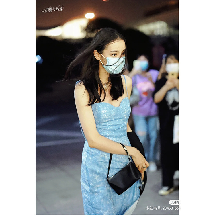 Spot 016 summer new arrival 2022 linen print mid-length split sexy slim strap dress vintage Women