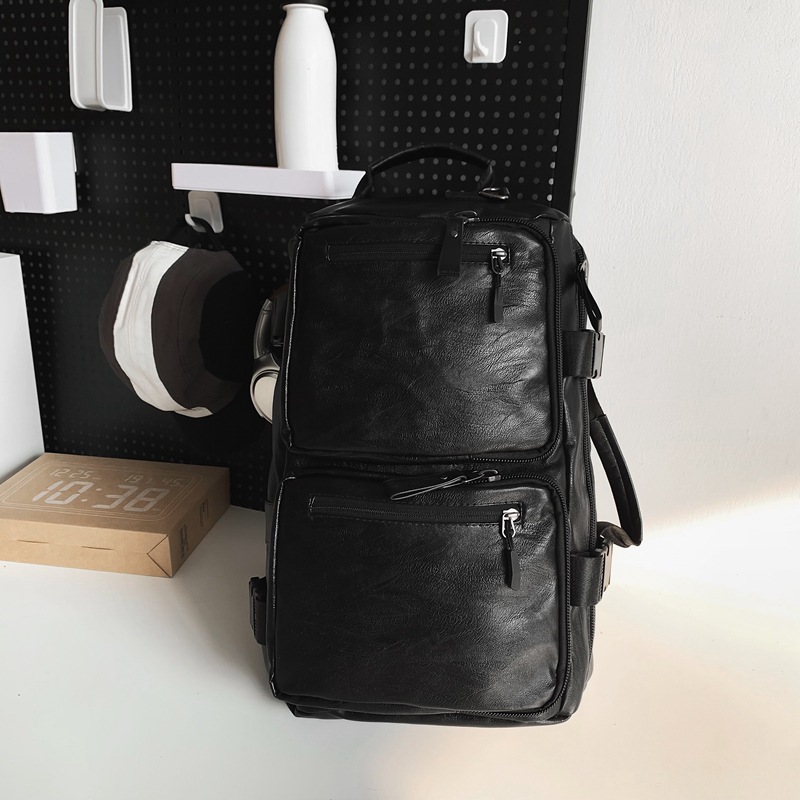 Nueva mochila de hombro de textura PU, color sólido, simple para hombres, bolsa de viaje corto, bolsa deportiva