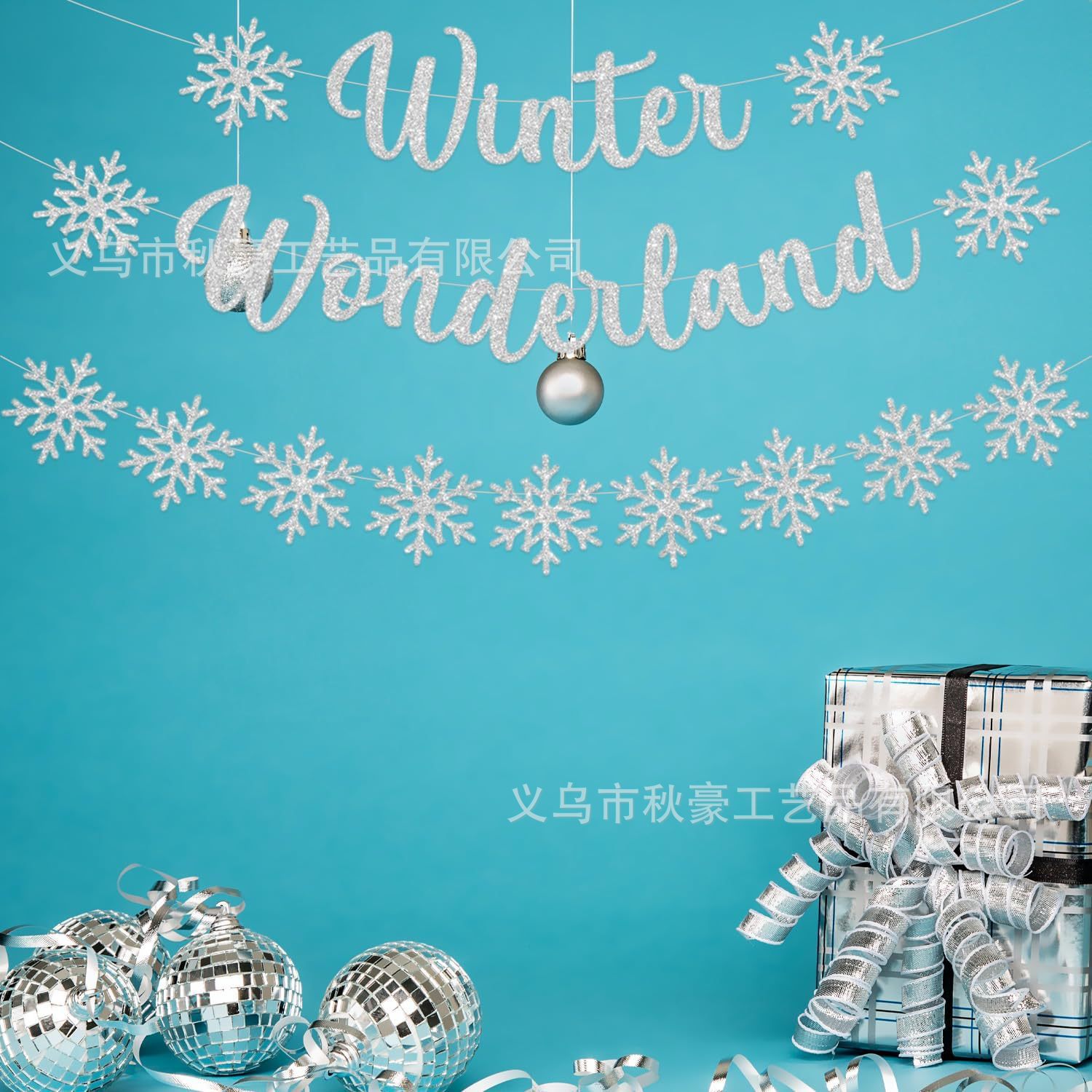 2024 nueva decoración de fiesta de Navidad de plata de nieve invierno pancarta de fiesta de Wonderland tema