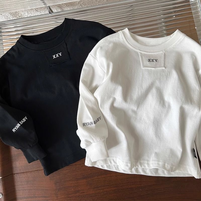Children Long Sleeve T-Shirt Black White Loose Fit Autumn Spring