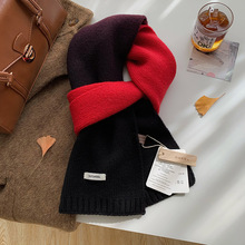 拼色羊毛针织围巾女2025新款冬季小众设计感韩系百搭保暖微博批发