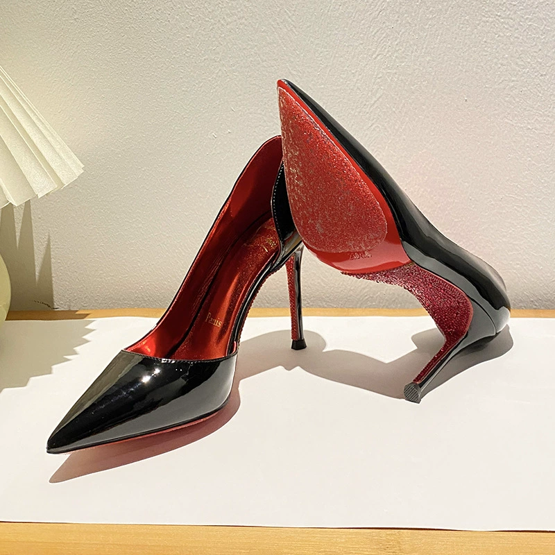 Черные высокие каблуки женские туфли на каблуках 2025 новые красные туфли