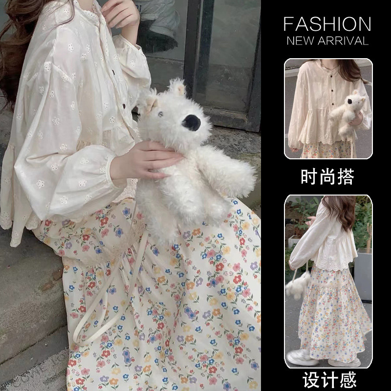 in stock maternity clothes spring new white floret shirt small French lace skirt pregnant women suit
