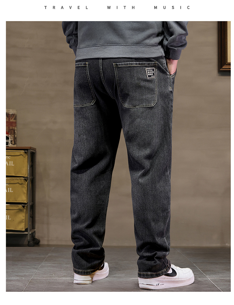 Jean extra large pour homme, taille haute élastique, pantalon en denim ample et slim, style cowboy, tailles 8XL et 6XL, noir classique_voghion.com