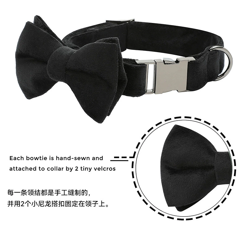 Manufacturer's supply of personalized lettering to prevent loss of the hot selling dog collar black velvet dog walking leash spot wholesale