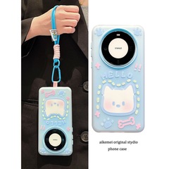 適用華為mate60pro+手機殼p60/p70pro卡通貓咪狗狗mate40pro果凍液態膚感mate50pro編織掛繩防摔可愛