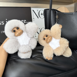 [Cute Little Monkey] Imitation Rex Rabbit Fur Car Keychain Pendant Ins Internet Celebrity Stuffed Doll Bag Pendant