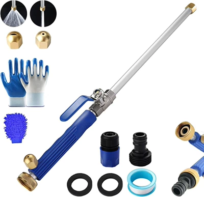 Car cleaning tools: gun car wash - set-of-twelve-blue-water-gun-blue-quick-connector-tape-2-washers-blue-gloves-rubber-gloves
