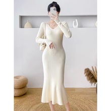 秋冬修身長袖針織魚尾連衣裙女2023年新款性感設計感小眾獨特裙子