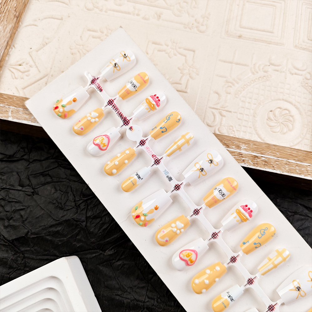 3D estereoscópico dulce viento usar uñas adorables amarillo leche blanco contraste de uñas 10 piezas de papel de tarjeta de perforación de uñas parches image 7
