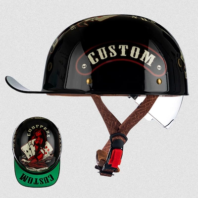 Motosiklet kaskı (dəbilqə) — Cross-Border Motorcycle Helmet, Retro Half Helmet - rw03-inner-mirror-model-black-momo-girl-m-size-53-54cm