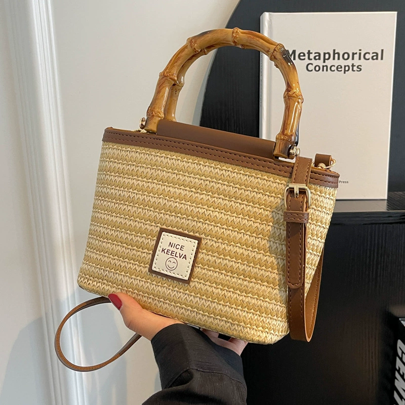 Straw shoulder bag, summer woven bamboo one-shoulder bag, 2023, internet celebrity