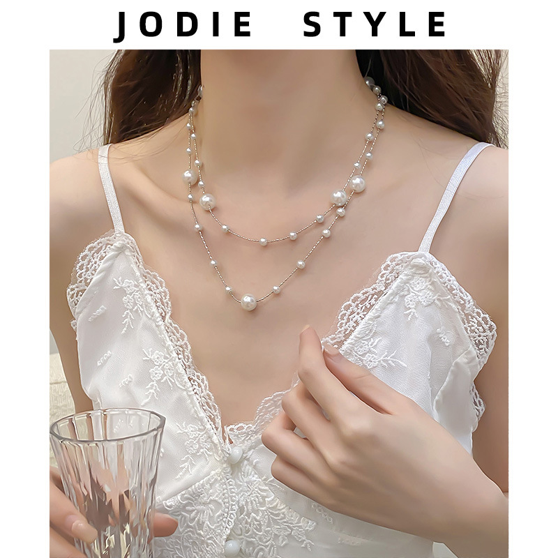 Demi-season elegant fashionable long retro necklace pearl