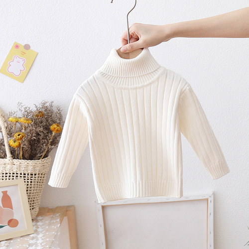 Children's turtleneck sweater, thickened solid-color autumn/winter outfit for girls—pullover base layer for boys, best-selling knit bottoming shirt.