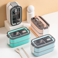 Double-layer stainless steel insulated lunch box lunch box sealed crisper microwave student compartment lunch box wholesale