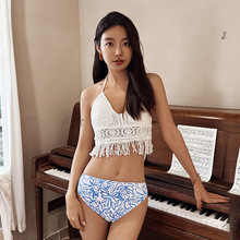 一件代发女游泳衣 分体高腰比基尼聚拢大小胸BIKINI手工针织