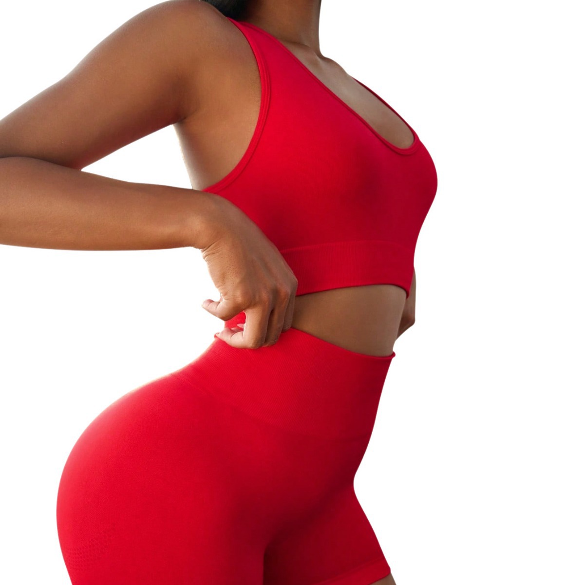 Nuevo verano sin mangas apretado sexy sujetador hueco cintura alta cadera elevación transpirable alta elástica fitness pantalones cortos de dos piezas conjunto